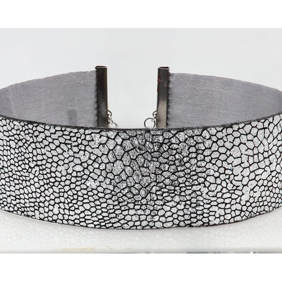 Silver Tone Choker Adjustable Length Fancy Texture Wide chokers (#78) - Picture 10 of 10